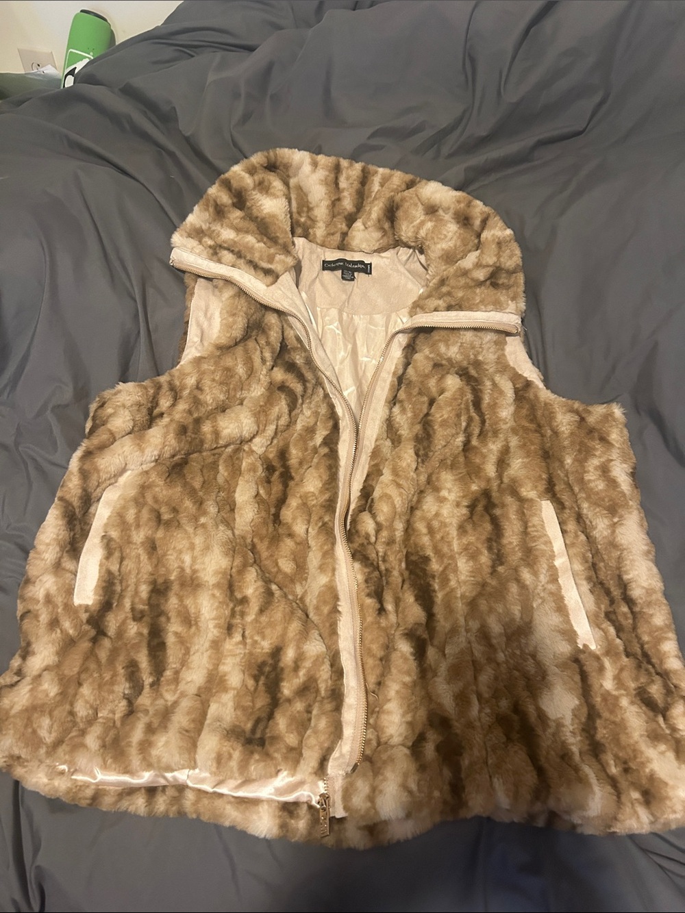 NWOT Faux Fur Hooded Vest - Taupe Brown